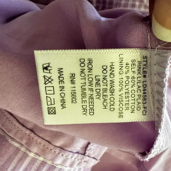 Lush Dresses Lilac and White Plaid Lace up Top Smocked Back Women's M NWT - Picture 9 of 10